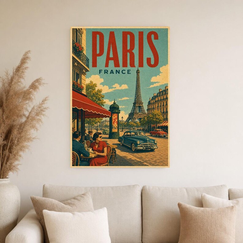 Paris Travel Poster | Vintage Eiffel Tower Print | France Wall Art | Printed & Shipped image 4
