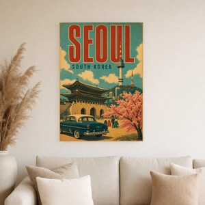 Pôster de viagem de Seul | Impressão vintage de palácio | Arte de parede da Coreia do Sul | Impresso e enviado imagem 4