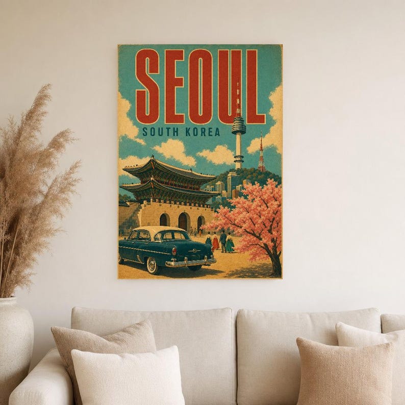 Pôster de viagem de Seul | Impressão vintage de palácio | Arte de parede da Coreia do Sul | Impresso e enviado imagem 4