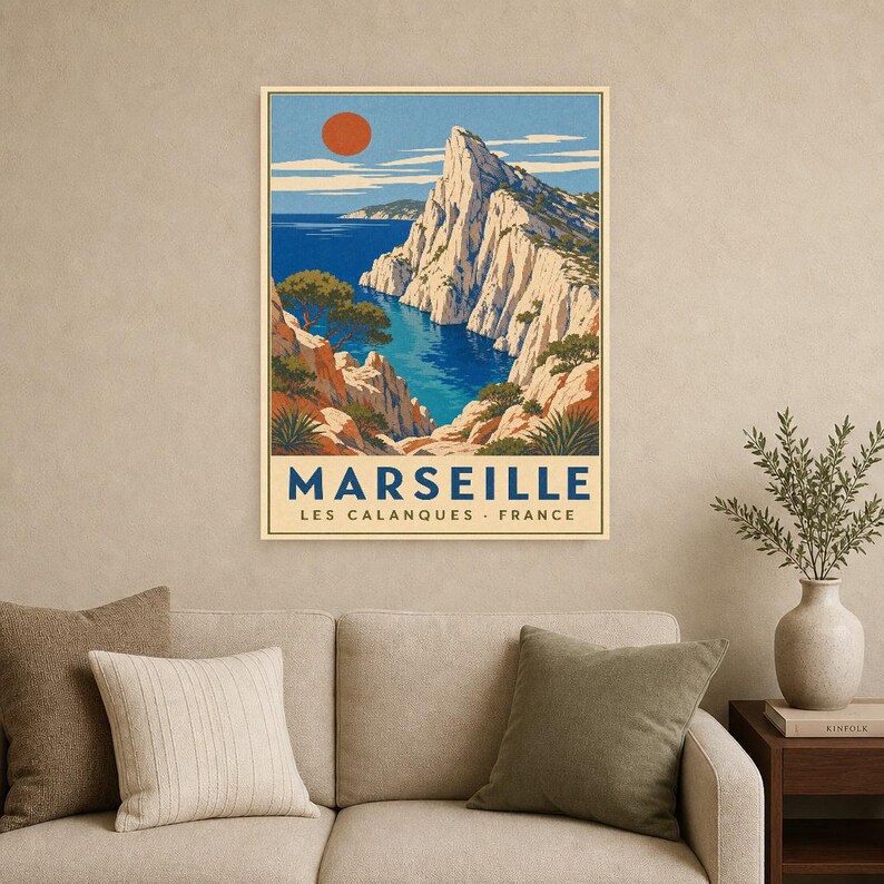Calanques of Marseille Travel Poster | Vintage WPA Wall Art Print | French Riviera Print | Mediterranean Coast Decor | Provence Sea image 9