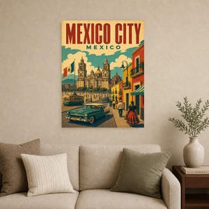 Mexico City Travel Poster | Vintage Cathedral Print | Mexico Wall Art | Printed & Shipped image 9