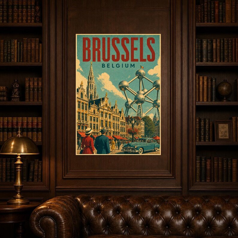 Brussels Travel Poster | Vintage Grand Place Print | Belgium Wall Art | Printed & Shipped image 5