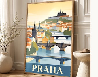 Prague Vintage Travel Poster | Retro Czech City Art Print | Housewarming Gift Wall Decor