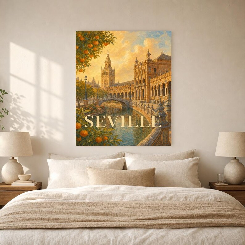 Sevilla-Reiseposter | Wandbild mit sanfter Malerei aus Spanien | Kunstdruck mit Stadtnamen | Gedruckt & Versand Bild 6