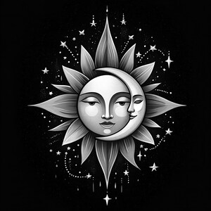 Celestial Sun and Moon Wall Art | Gold Mystical Face Poster | Boho Moon Phase Bedroom Print image 10
