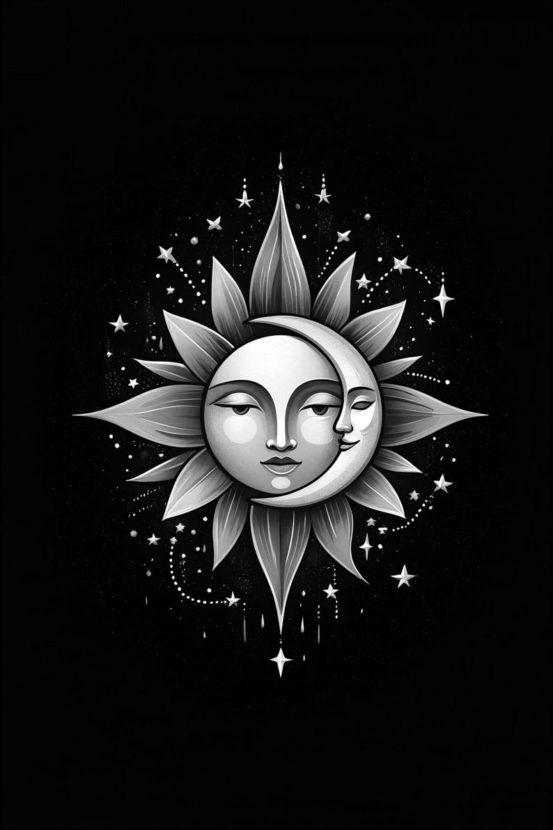 Celestial Sun and Moon Wall Art | Gold Mystical Face Poster | Boho Moon Phase Bedroom Print image 10