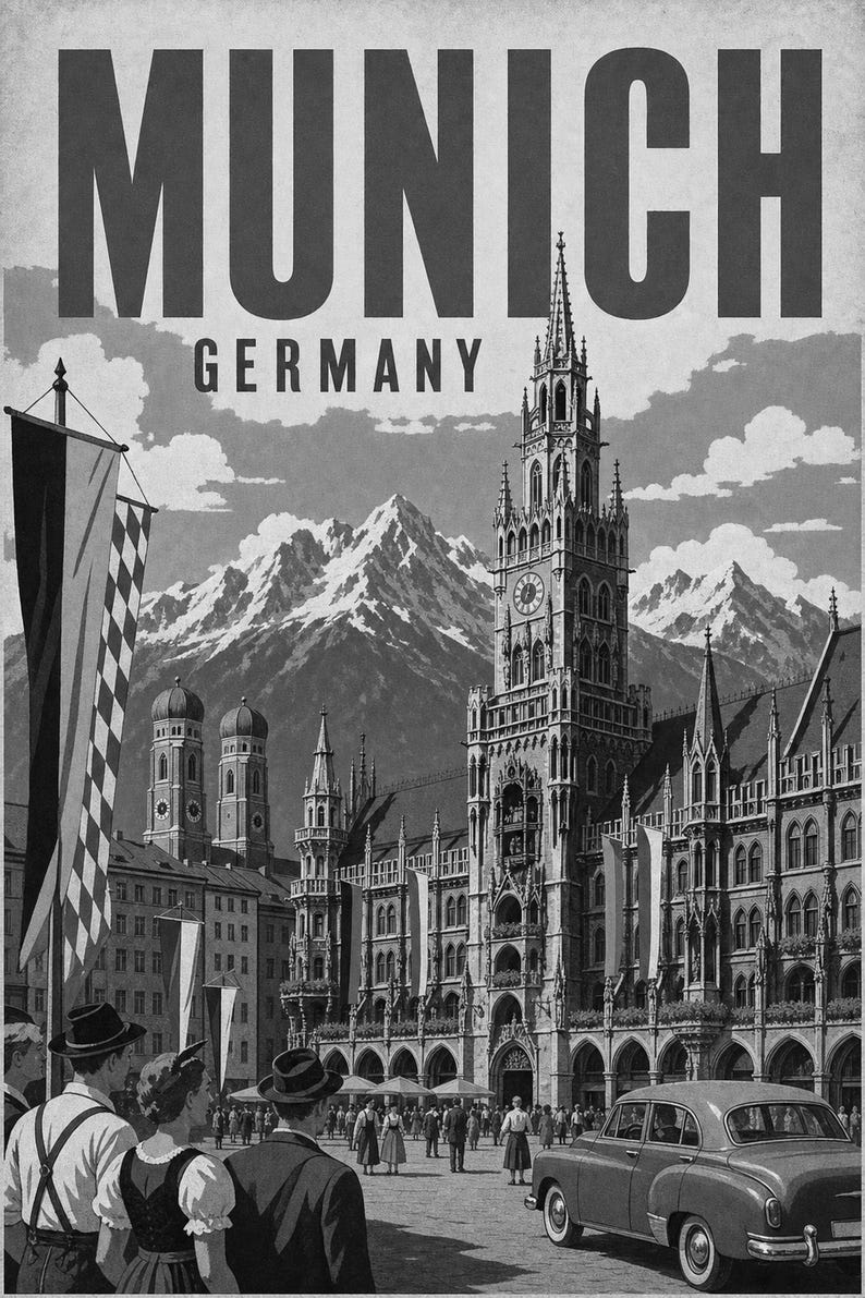 Munich Travel Poster | Vintage Old Town Print | Germany Wall Art | Printed & Shipped image 10