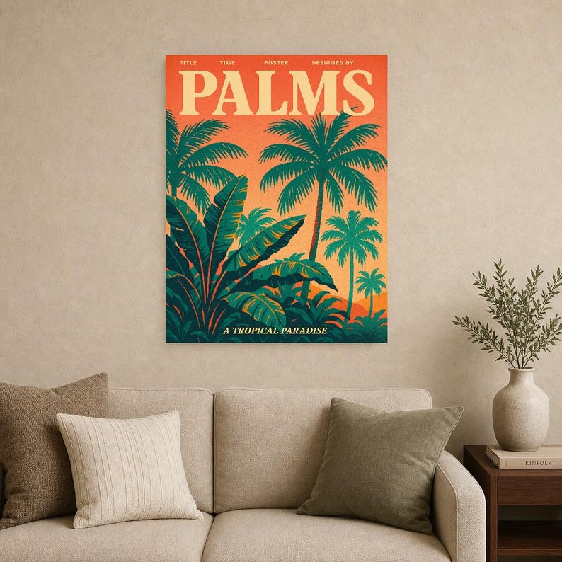 Palms Retro Poster | Vintage 70s Wall Art Print | Aesthetic Magazine Print | Mid Century Retro Decor Gift image 12