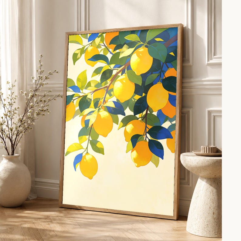 Mediterranean Lemon Kitchen Print | Dolce Vita Italian Wall Art Print | Dining Room Summer Decor image 1