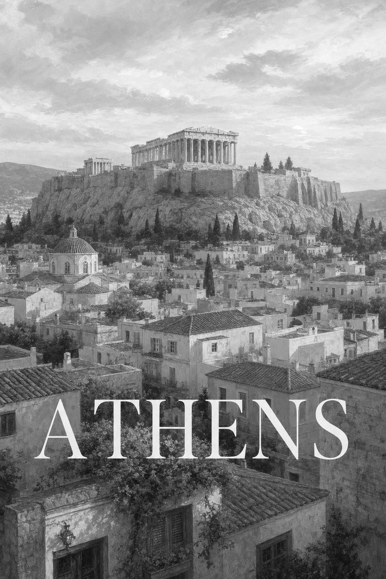 Reisposter Athene | Zachte schildering Griekenland Muurdecoratie | Kunstprint met stadsnaam | Gedrukt en verzonden afbeelding 10