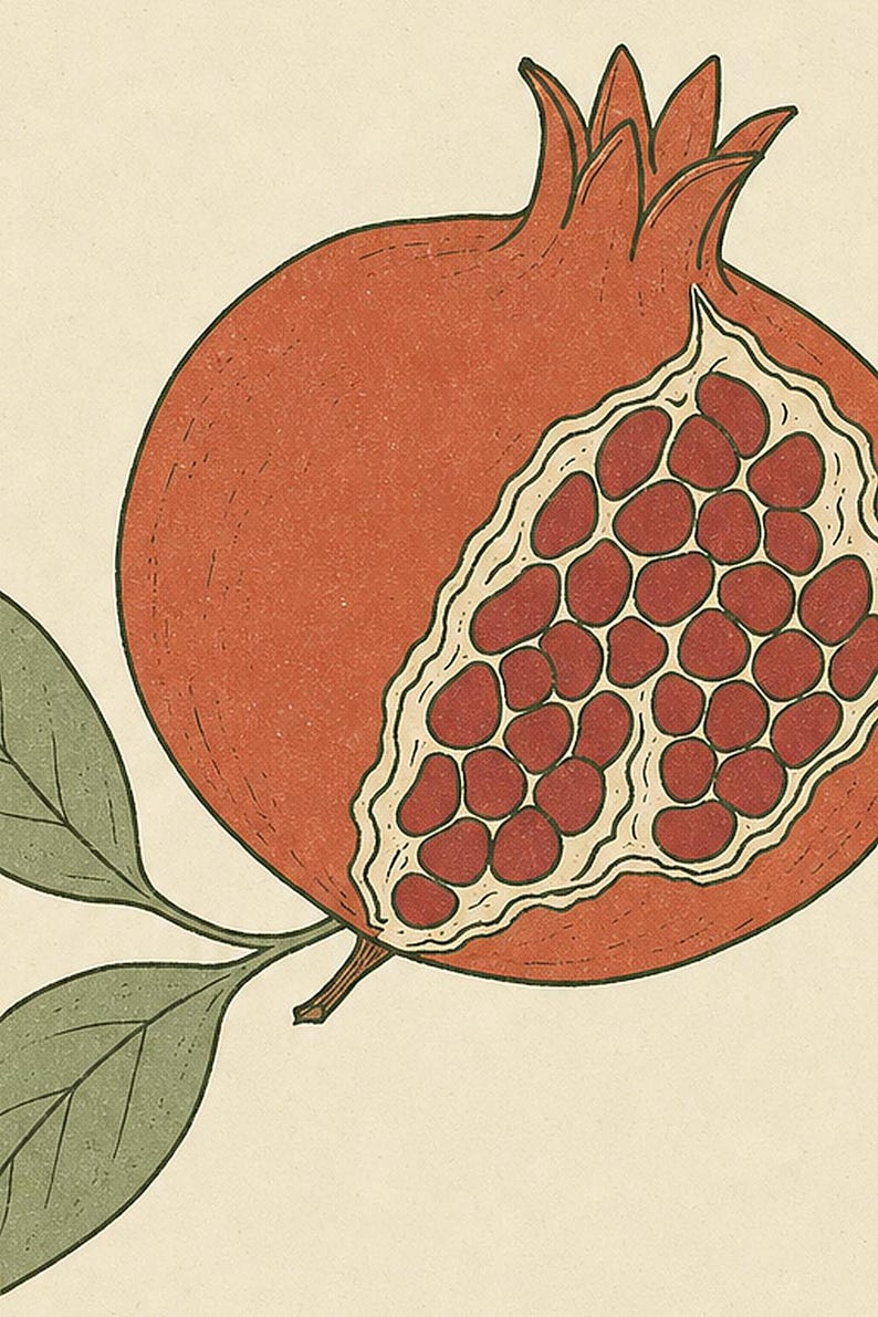 Pomegranate Botanical Wall Art Print | Minimalist Line Art Print | Melagrana Italian Kitchen Poster | Mediterranean Fruit Decor image 3