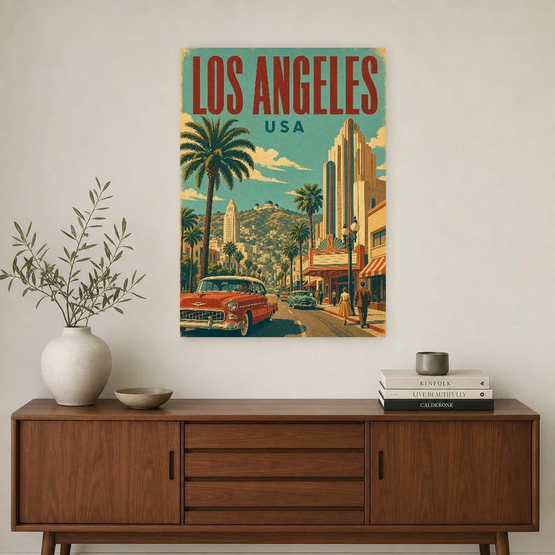 Los Angeles Travel Poster | Vintage Palms Print | USA Wall Art | Printed & Shipped image 2