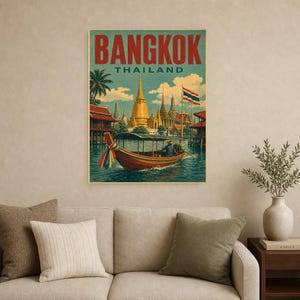 バンコク旅行ポスター｜ヴィンテージ寺院プリント｜タイのウォールアート｜印刷・発送 画像 9