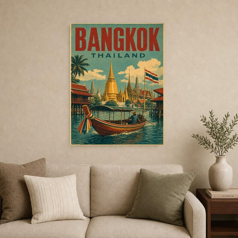 バンコク旅行ポスター｜ヴィンテージ寺院プリント｜タイのウォールアート｜印刷・発送 画像 9