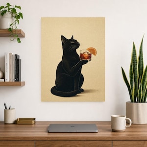Black Cat Negroni Wall Art Print | Orange Slice Cocktail Poster | Bar Cart Print | Funny Black Cat Club Decor image 8