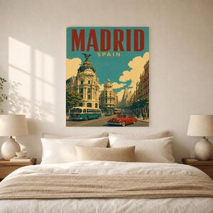 Póster de viaje de Madrid | Lámina vintage de la Gran Vía | Decoración de pared de España | Impreso y enviado imagen 6