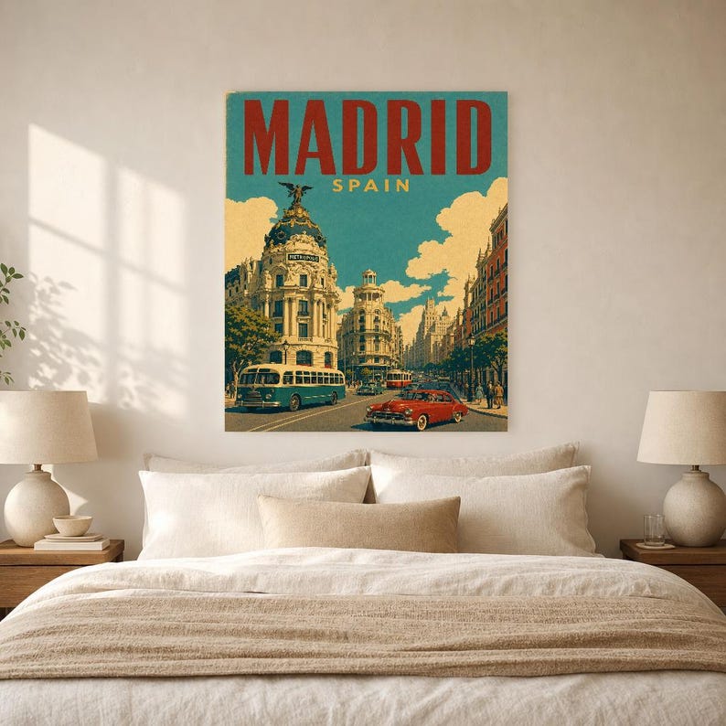 Póster de viaje de Madrid | Lámina vintage de la Gran Vía | Decoración de pared de España | Impreso y enviado imagen 6