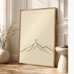 Neutral Gallery Wall Set Japandi Wall Art Print | Sand Beige Mountain Line | Wabi Sabi Minimal Print image 1