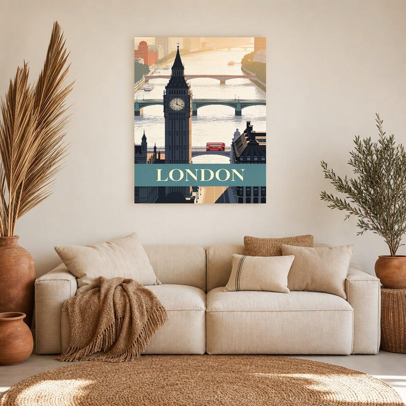 London Vintage Travel Poster | Retro England City Art Print | Housewarming Gift Wall Decor image 11