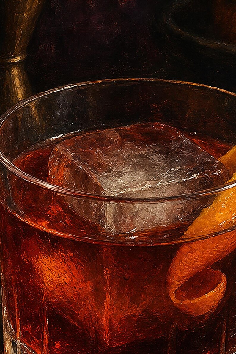 Boulevardier Cocktail Print | Moody Bar Cart Wall Art Print | Whiskey Negroni Still Life image 3