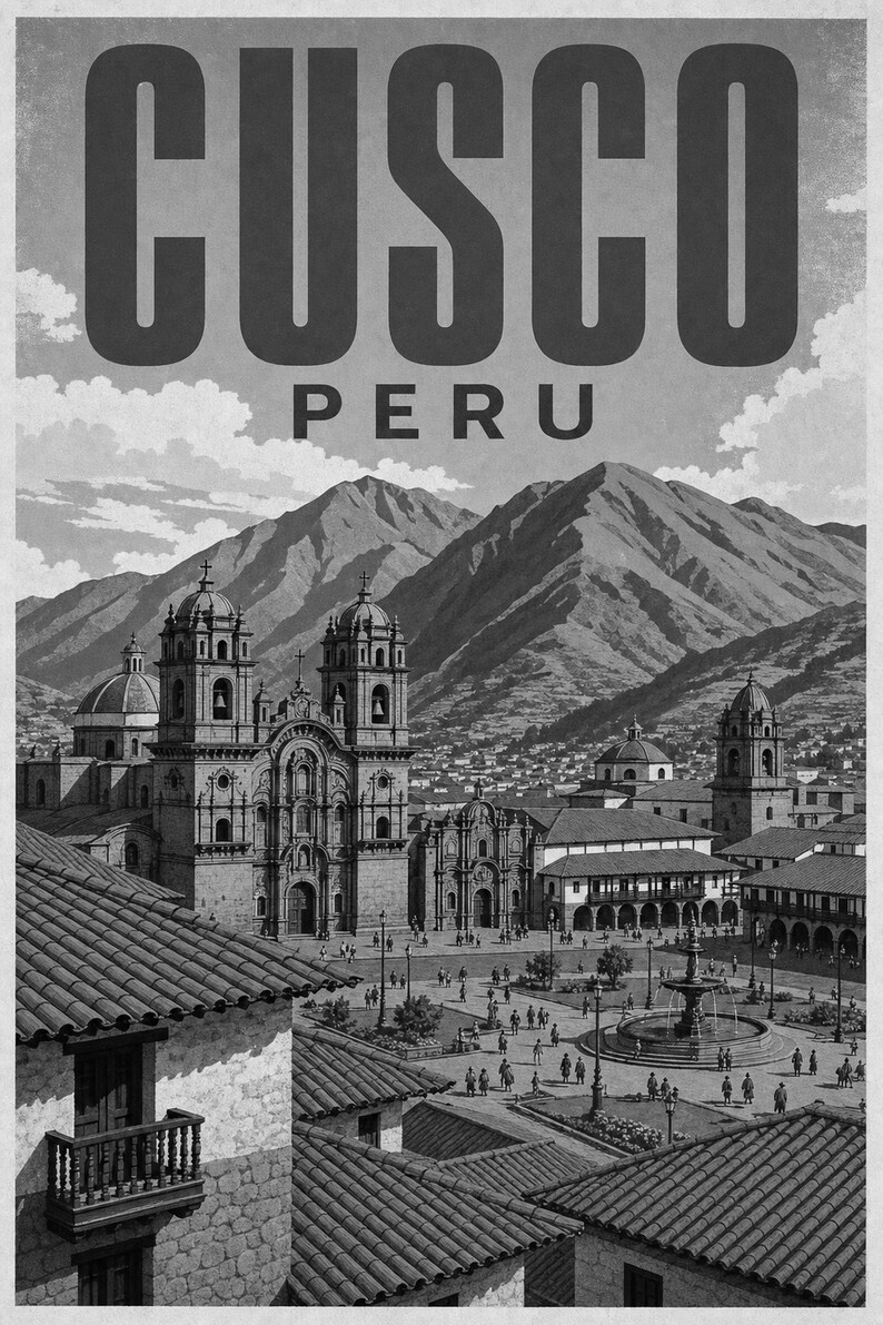 Plakat podróżniczy do Cusco | Vintage Andes Print | Sztuka ścienna z Peru | Wydrukowano i wysłano zdjęcie 10