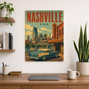 Nashville Travel Poster | Vintage 1950s Music City Print | Retro Tennessee Wall Art | Mid Century City Decor image 8