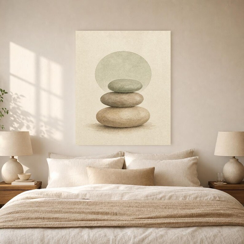 Sage Sand Japandi Wall Art Print | Neutral Gallery Wall Set | Wabi Sabi Stacked Stones Print image 6