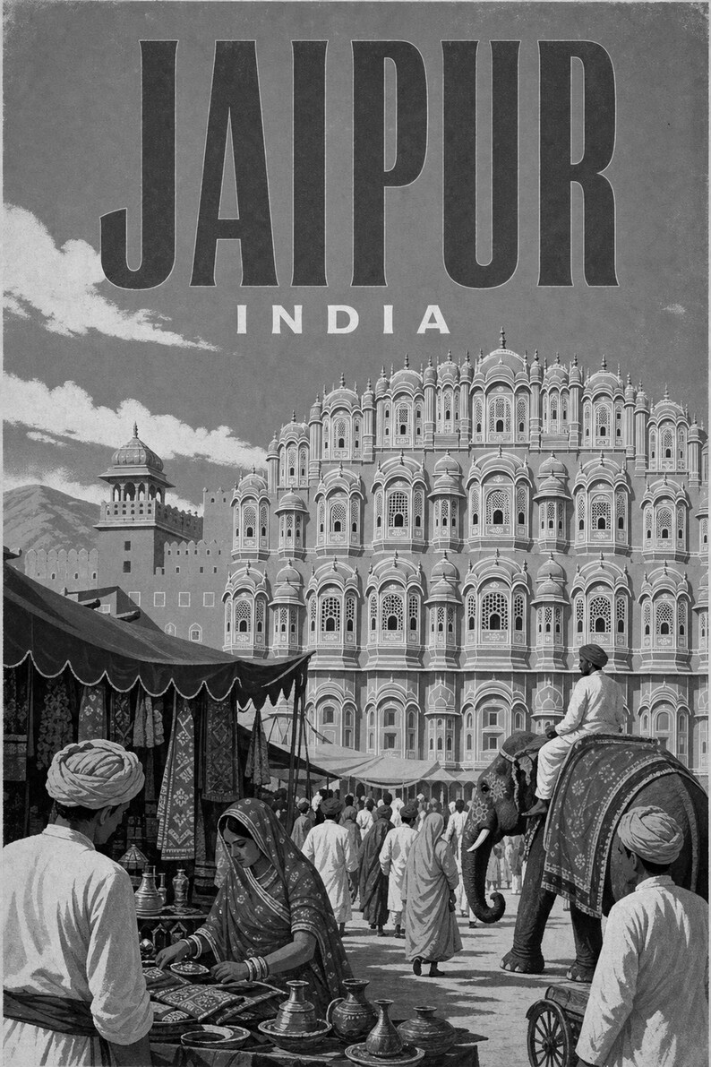 Jaipur Travel Poster | Vintage Pink City Print | Indian Wall Art | Printed & Shipped image 10
