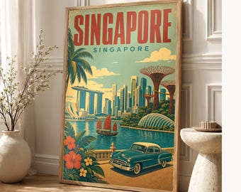 Singapore Travel Poster | Vintage Marina Bay Print | Singapore Wall Art | Printed & Shipped