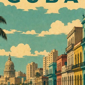 Havana Travel Poster | Vintage 1950s Malecon Print | Retro Cuba Wall Art Print | Mid Century City Decor image 3