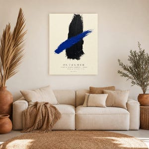 Zagranica | Abstrakcyjna sztuka ścienna | Nowoczesny plakat galeryjny | Minimalistyczny wydruk w kolorze niebieskim i czarnym | Wydruk i wysyłka zdjęcie 7