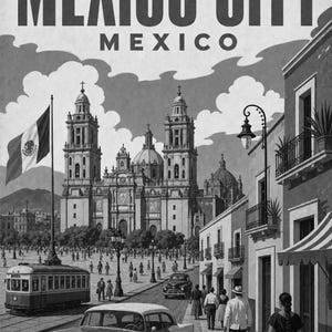 Mexico City Travel Poster | Vintage Cathedral Print | Mexico Wall Art | Printed & Shipped image 10
