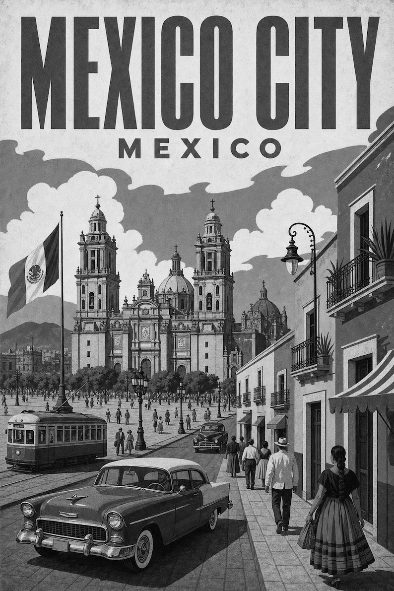 Mexico City Travel Poster | Vintage Cathedral Print | Mexico Wall Art | Printed & Shipped image 10