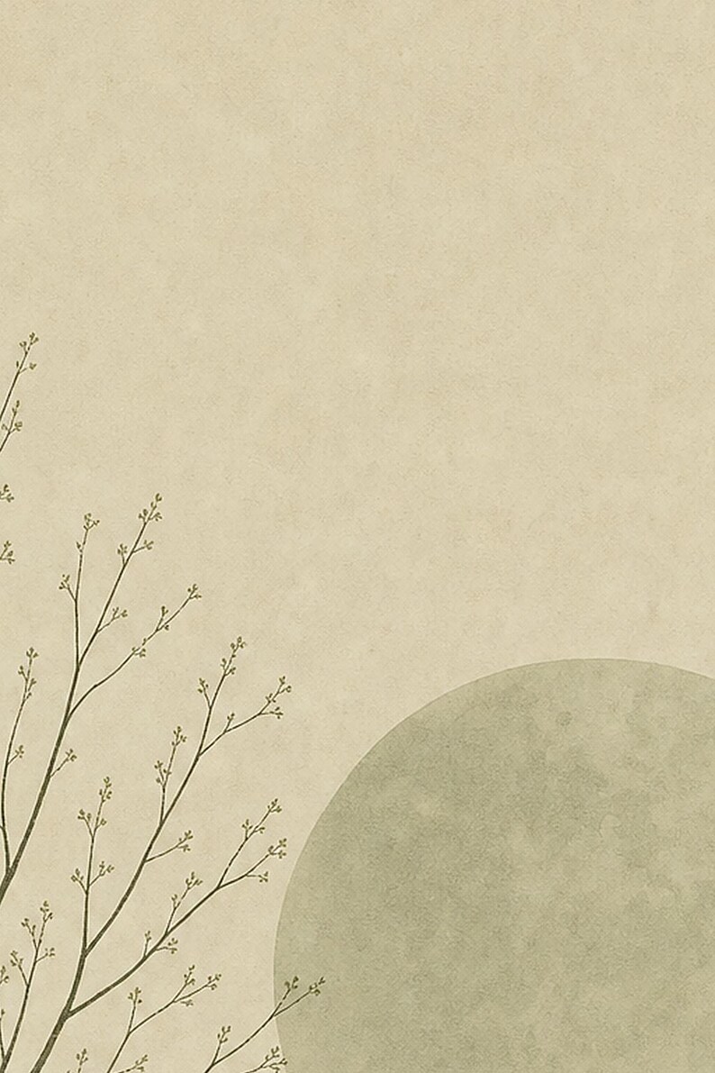 Sage Green Japandi Wall Art Print | Serenity House and Moon | Wabi Sabi Minimal Bedroom Poster image 3