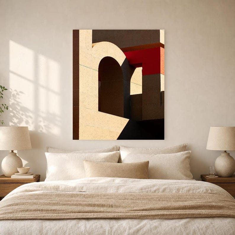 Arte mural de arquitectura brutalista | Póster de arco de hormigón cálido | Lámina geométrica minimalista de mediados de siglo imagen 5