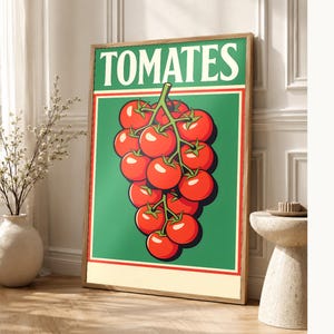 Impresión de arte de pared de cocina de tomate ? Póster retro de comida de bistró | Impresión de cocina italiana maximalista ? Decoración De imagen 1