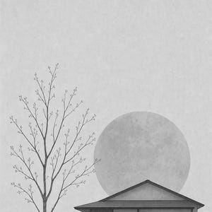 Sage Green Japandi Wall Art Print | Serenity House and Moon | Wabi Sabi Minimal Bedroom Poster image 10