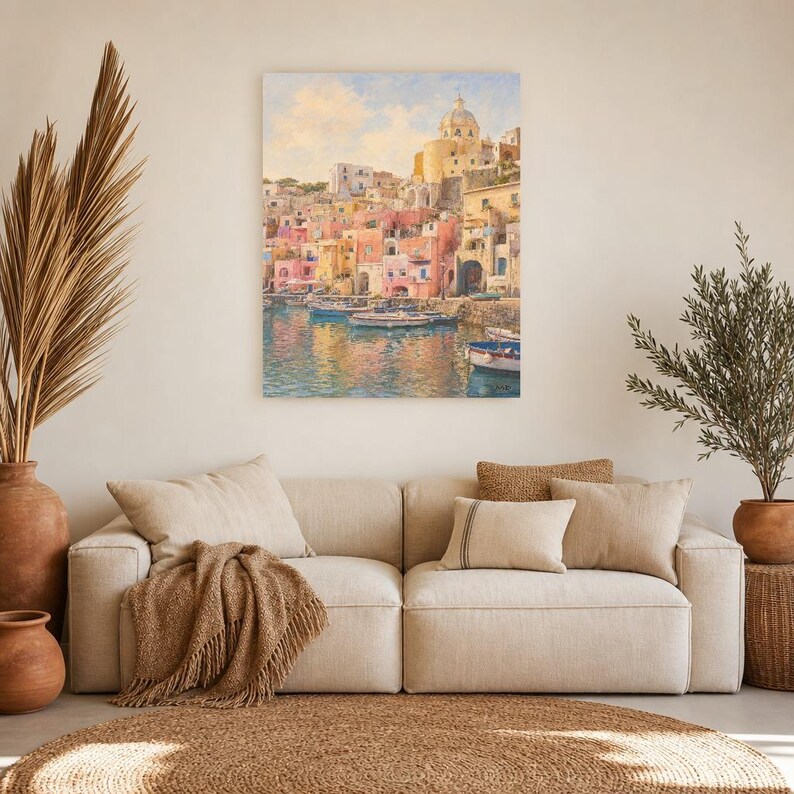Procida Travel Poster | Soft Painting Italy Wall Art | Colorful Marina Coastal Print | Printed & Shipped image 7
