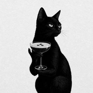 Black Cat Martini Wall Art Print | Espresso Martini Poster | Bar Cart Print | Quirky Black Cat Club Kitchen Decor image 10
