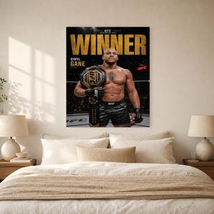 Campeão de Ciryl Gane Pôster | Impressão de arte de parede MMA com cinto de ouro do UFC | Decoração de noite de luta de peso pesado imagem 6