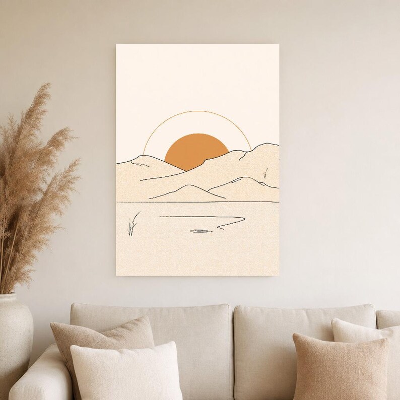 Terracotta Japandi Sun and Moon Wall Art | Minimalist Line Art Poster | Boho Bedroom Print Set of 2 image 4