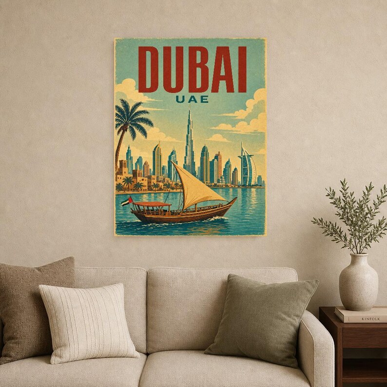 ドバイ旅行ポスター｜ヴィンテージ風スカイラインプリント｜UAEウォールアート｜印刷・発送 画像 9