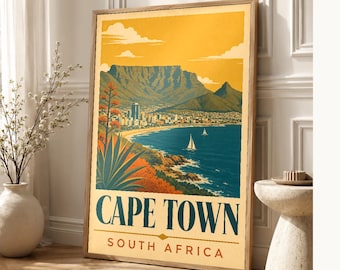 Cape Town Travel Poster | Vintage 1970s Table Mountain Print | South Africa Wall Art | Printed & Shipped
