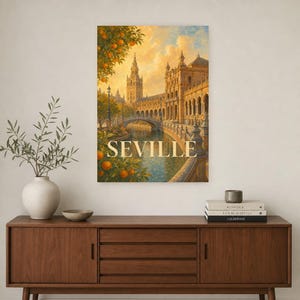 Sevilla-Reiseposter | Wandbild mit sanfter Malerei aus Spanien | Kunstdruck mit Stadtnamen | Gedruckt & Versand Bild 2
