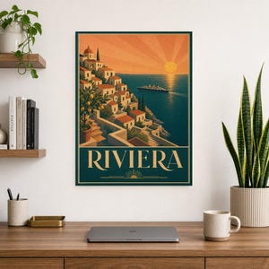 Teal Art Deco Travel Wall Art | Amalfi Riviera Poster | Coastal Gallery Print image 8