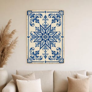 Azulejo Tile Wall Art | Classic Blue & White Maiolica Poster | Portuguese Ceramic Print | Mediterranean Kitchen Decor | No Text Boho Art image 4