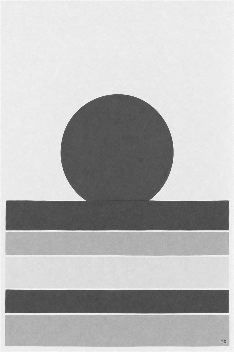 Tomato Red Sun Nordic Lake Wall Art Print | Minimalist Sun Poster | Cut-Paper Mid-Century Print | Gray Blue Scandi Decor image 10