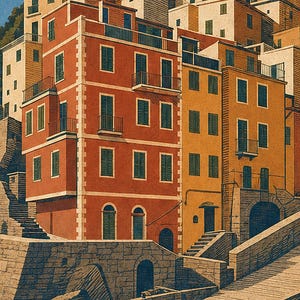 Cinque Terre Travel Poster | Riomaggiore Vintage Wall Art Print | Italian Coast Print | Italian Riviera Decor | Colorful Village Art image 3