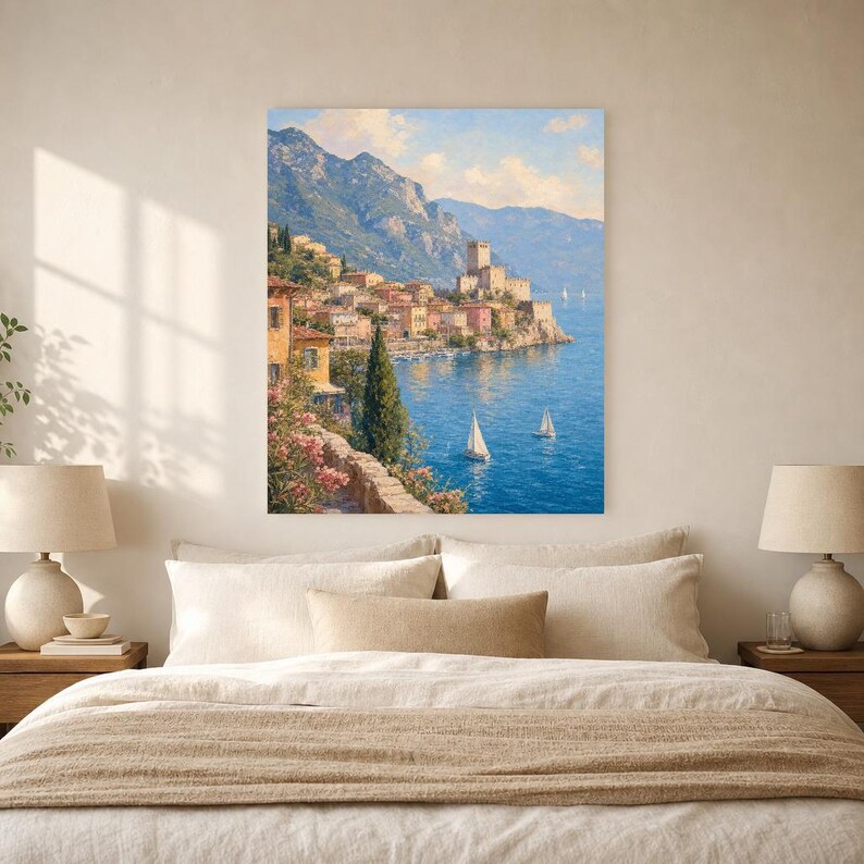 Lake Garda Travel Poster | Soft Painting Italy Wall Art | Italian Lake Malcesine Print | Printed & Shipped image 6
