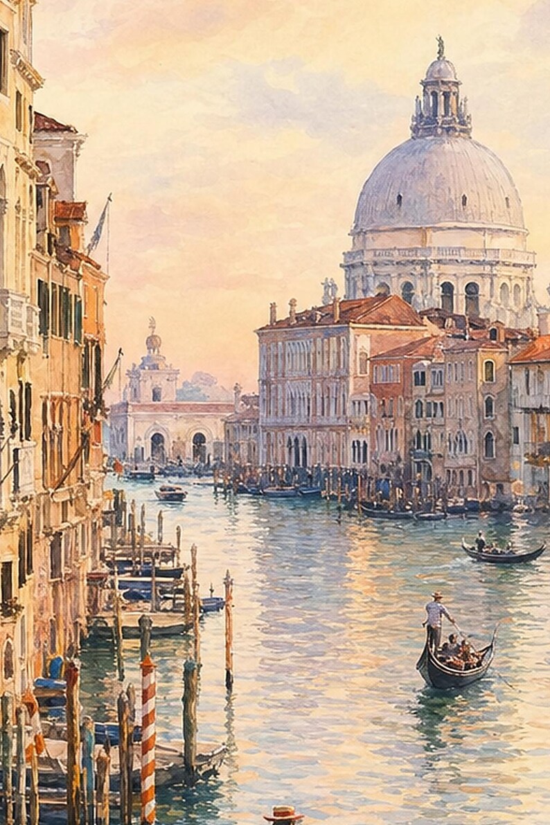 Venice Travel Poster | Soft Painting Italy Wall Art | Grand Canal Gondola Coastal Print | Printed & Shipped image 5